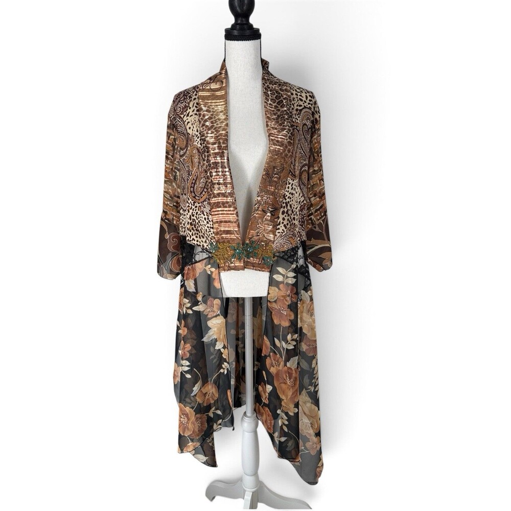 VTG Lee Andersen Duster Jacket Patchwork Animal Floral Boho Art To Wear 2 L-XL